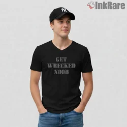 Call Of Duty Get Wrecked Noob Gamer Shirt on black v-neck shirt for men graphic tee