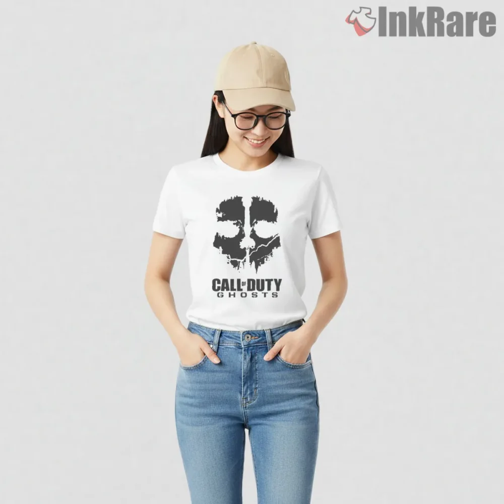 Call Of Duty Ghost Skull Minimal Icon Shirt on white short sleeve shirt for women graphic tee
