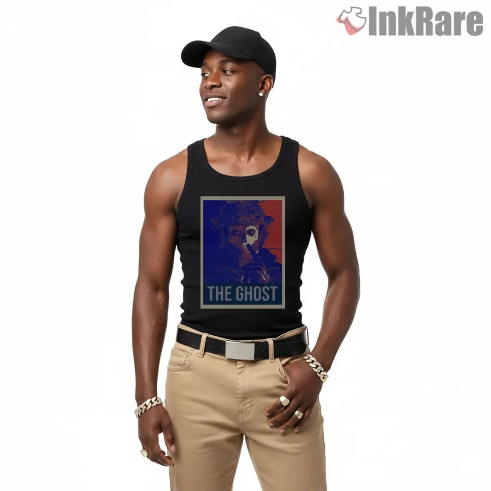 Call Of Duty Ghost Soldier Propaganda Style Shirt on black tank top for men graphic tee
