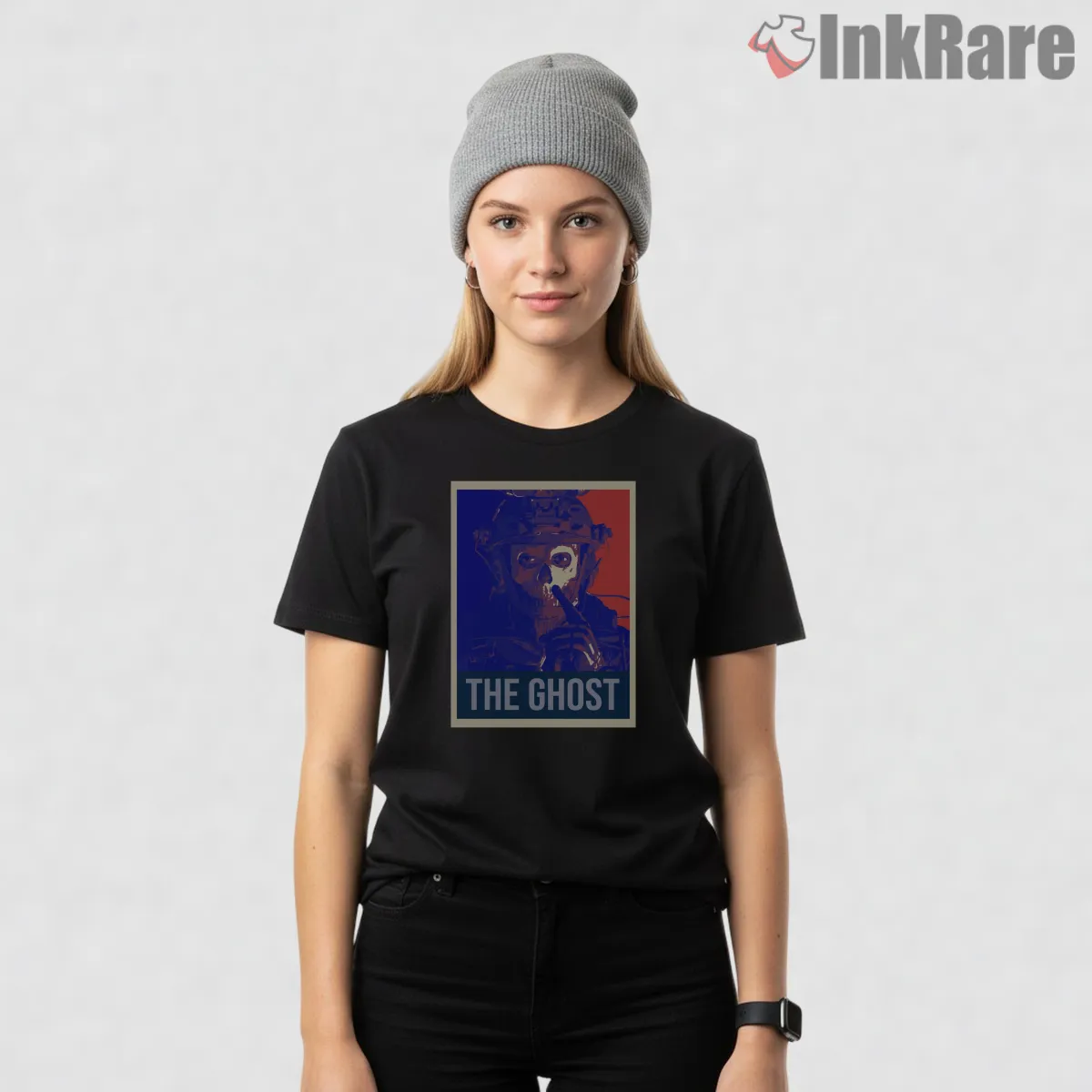 Call Of Duty Ghost Soldier Propaganda Style Short Sleeve Black Call Of Duty Ghost Soldier Propaganda Style Shirt on black short sleeve shirt for women graphic tee