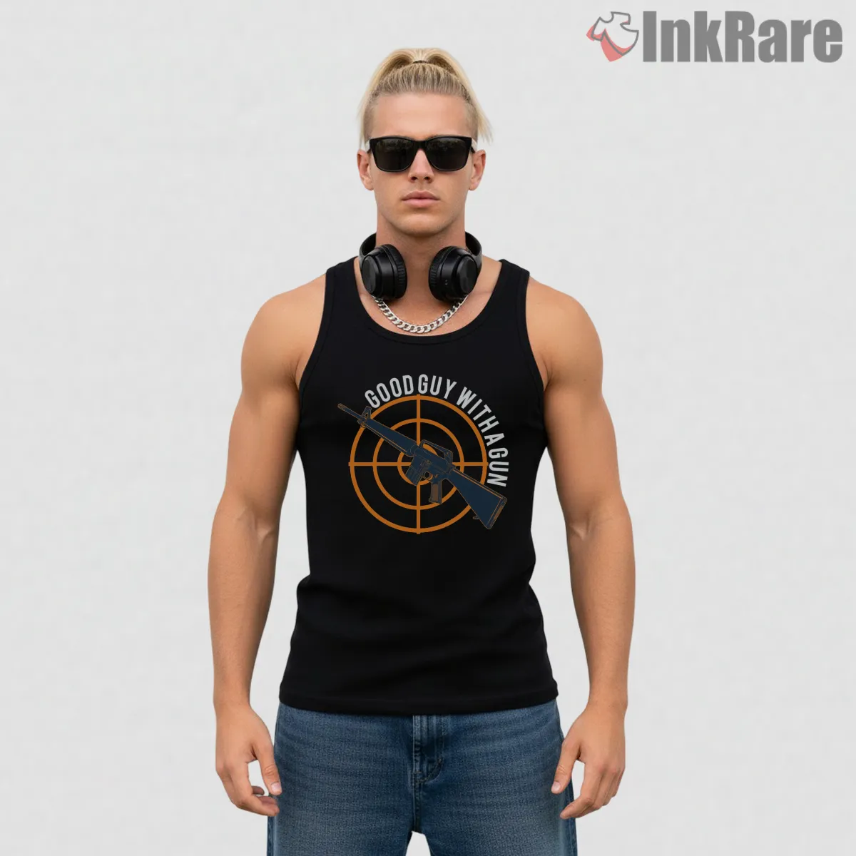 Call Of Duty Good Guy With A Gun Target Tank Top Black Call Of Duty Good Guy With A Gun Target Shirt on black tank top for men graphic tee