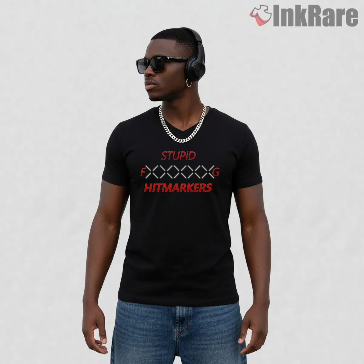 Call Of Duty Hitmarker Rage Gamer Humor V Neck Black Call Of Duty Hitmarker Rage Gamer Humor Shirt on black v-neck shirt for men graphic tee