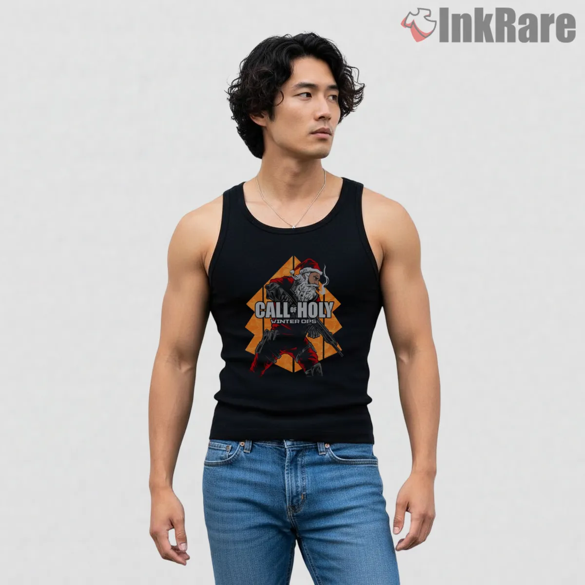 Call Of Duty Holiday Santa Ops Festive Combat Shirt on black tank top for men graphic tee