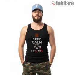 Call Of Duty Keep Calm Pwn Noobs Gamer Shirt on black tank top for men graphic tee