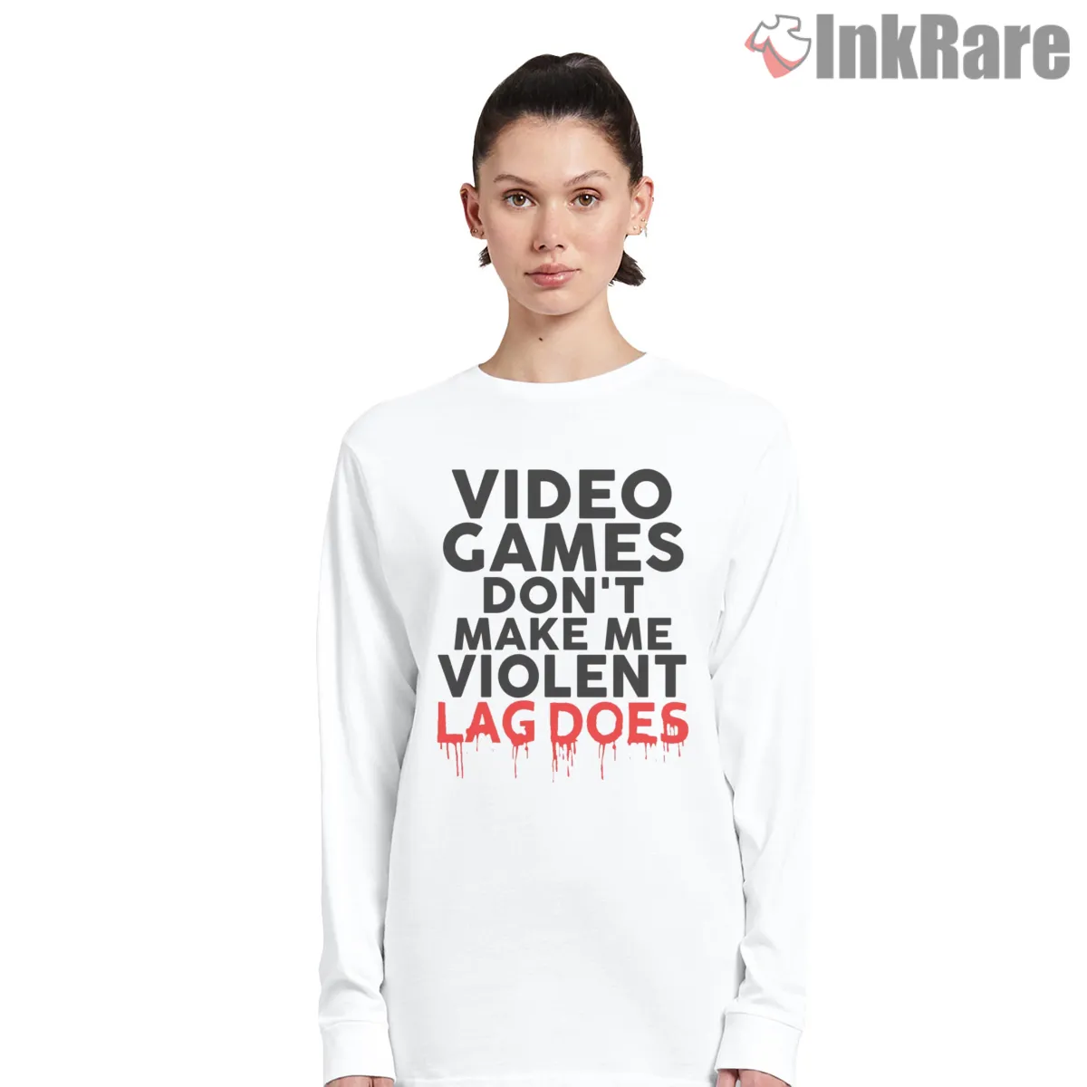 Call Of Duty Lag Makes Me Violent Gamer Long Sleeve White Call Of Duty Lag Makes Me Violent Gamer Shirt on white long sleeve shirt for women graphic tee