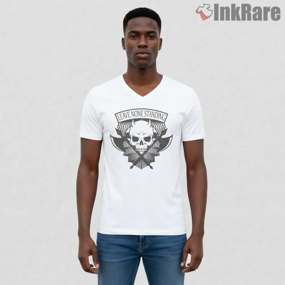 Call Of Duty Leave None Standing Skull Emblem Shirt on white v-neck shirt for men graphic tee