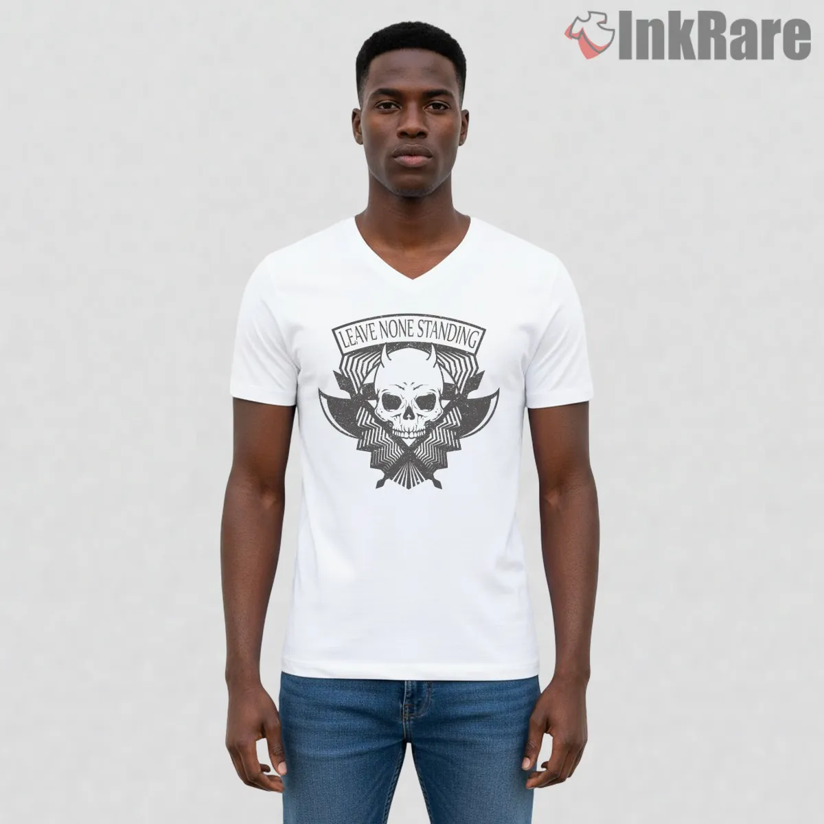 Call Of Duty Leave None Standing Skull Emblem V Neck White Call Of Duty Leave None Standing Skull Emblem Shirt on white v-neck shirt for men graphic tee
