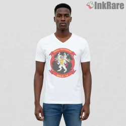 Call Of Duty Marine Aviation Squadron Patch Style Shirt on white v-neck shirt for men graphic tee