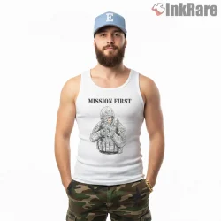Call Of Duty Mission First Tactical Soldier Shirt on white tank top for men graphic tee