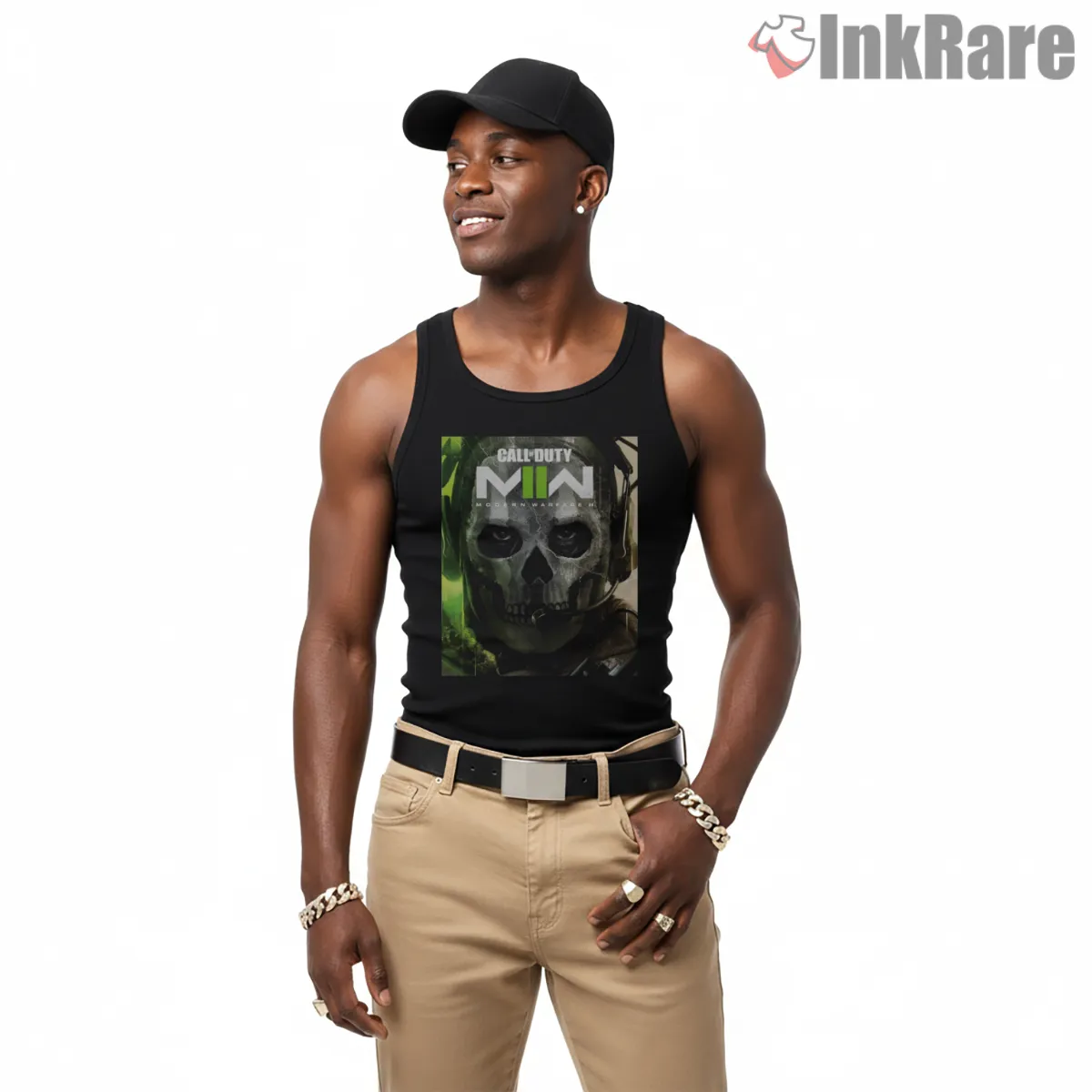 Call Of Duty Modern Warfare Ghost Portrait Shirt on black tank top for men graphic tee