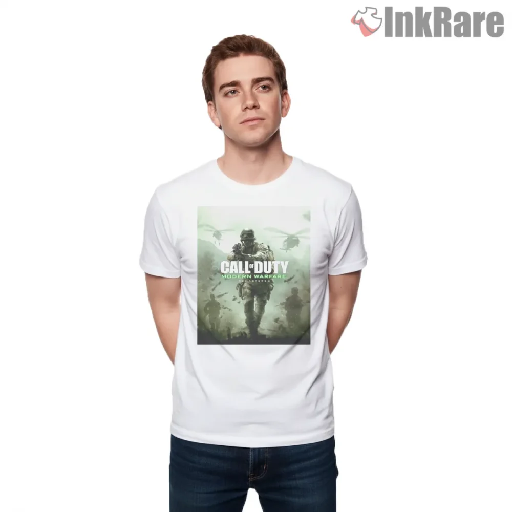 Call Of Duty Modern Warfare Soldier Poster Shirt on white short sleeve shirt for men graphic tee