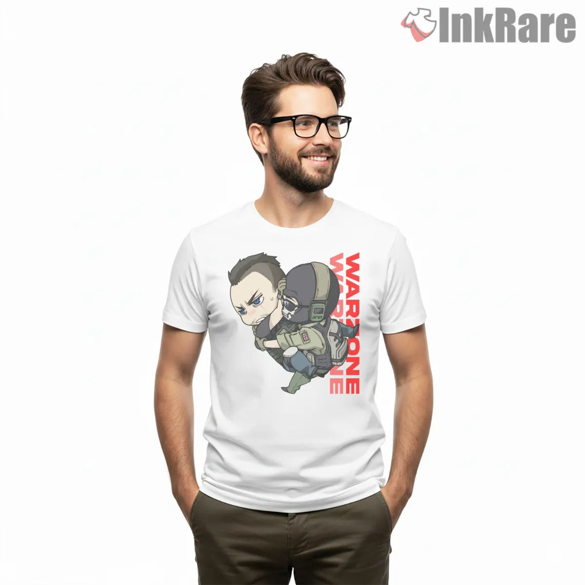 Call Of Duty Mw2 Chibi Soldier Cartoon Action Shirt on white short sleeve shirt for men graphic tee