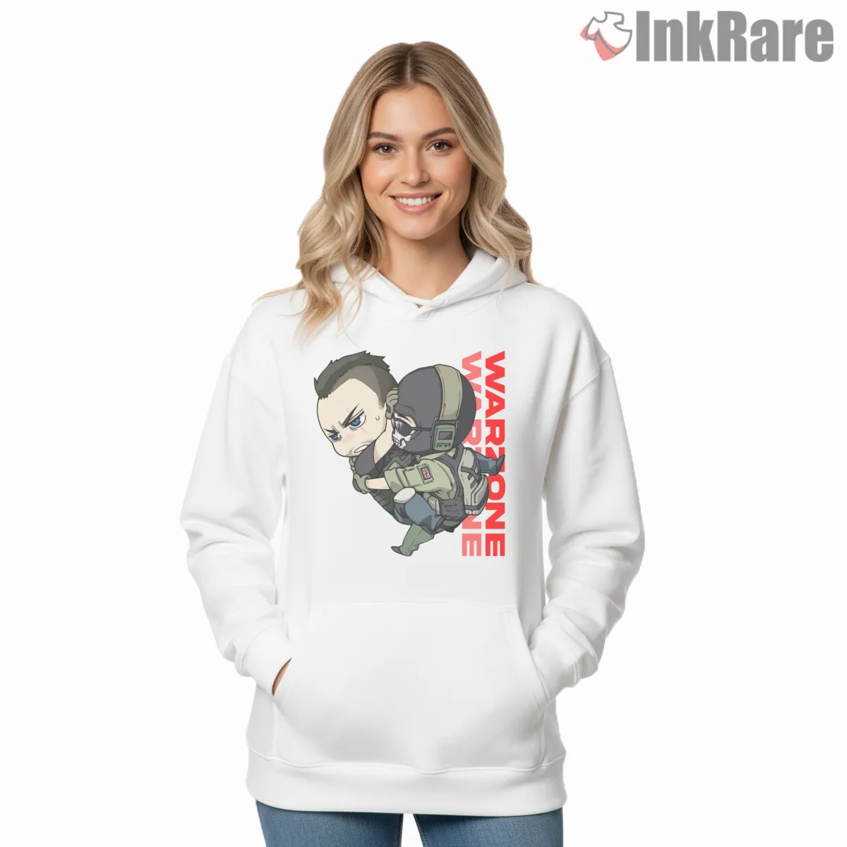 Call Of Duty Mw2 Chibi Soldier Cartoon Action Hoodie White Call Of Duty Mw2 Chibi Soldier Cartoon Action Shirt on white hoodie for women graphic tee