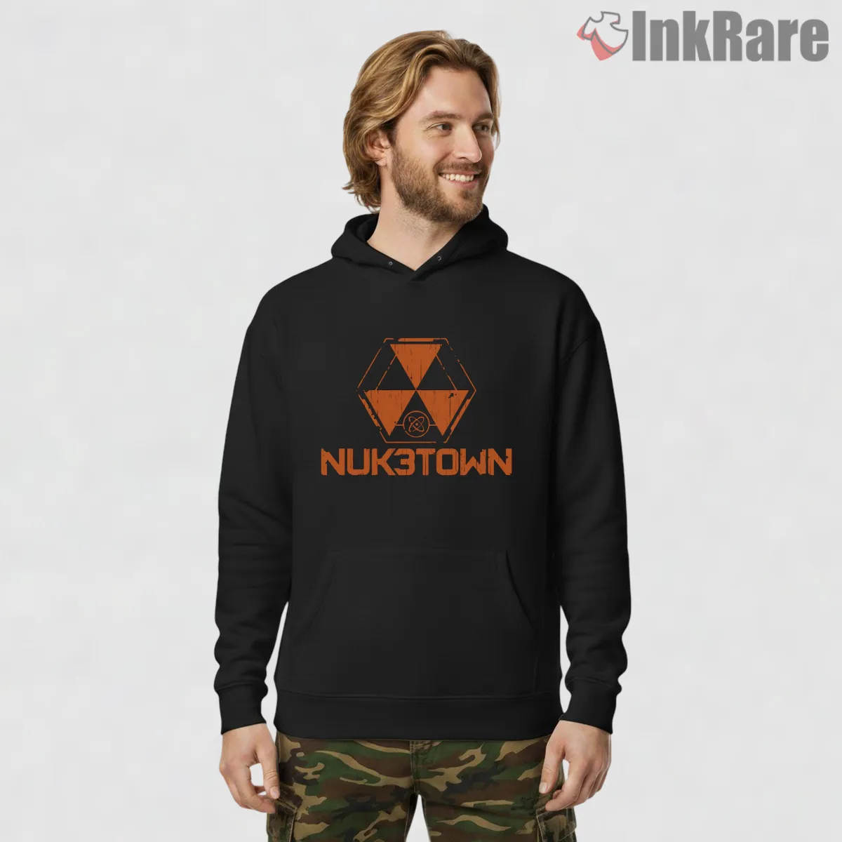 Call Of Duty Nuketown Hazard Symbol Retro Shirt on black hoodie for men graphic tee