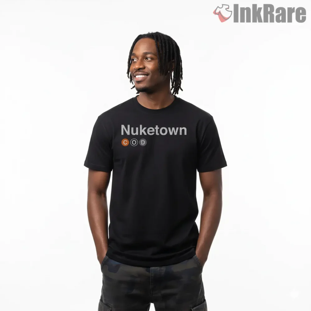 Call Of Duty Nuketown Minimalist Map Tribute Shirt on black short sleeve shirt for men graphic tee