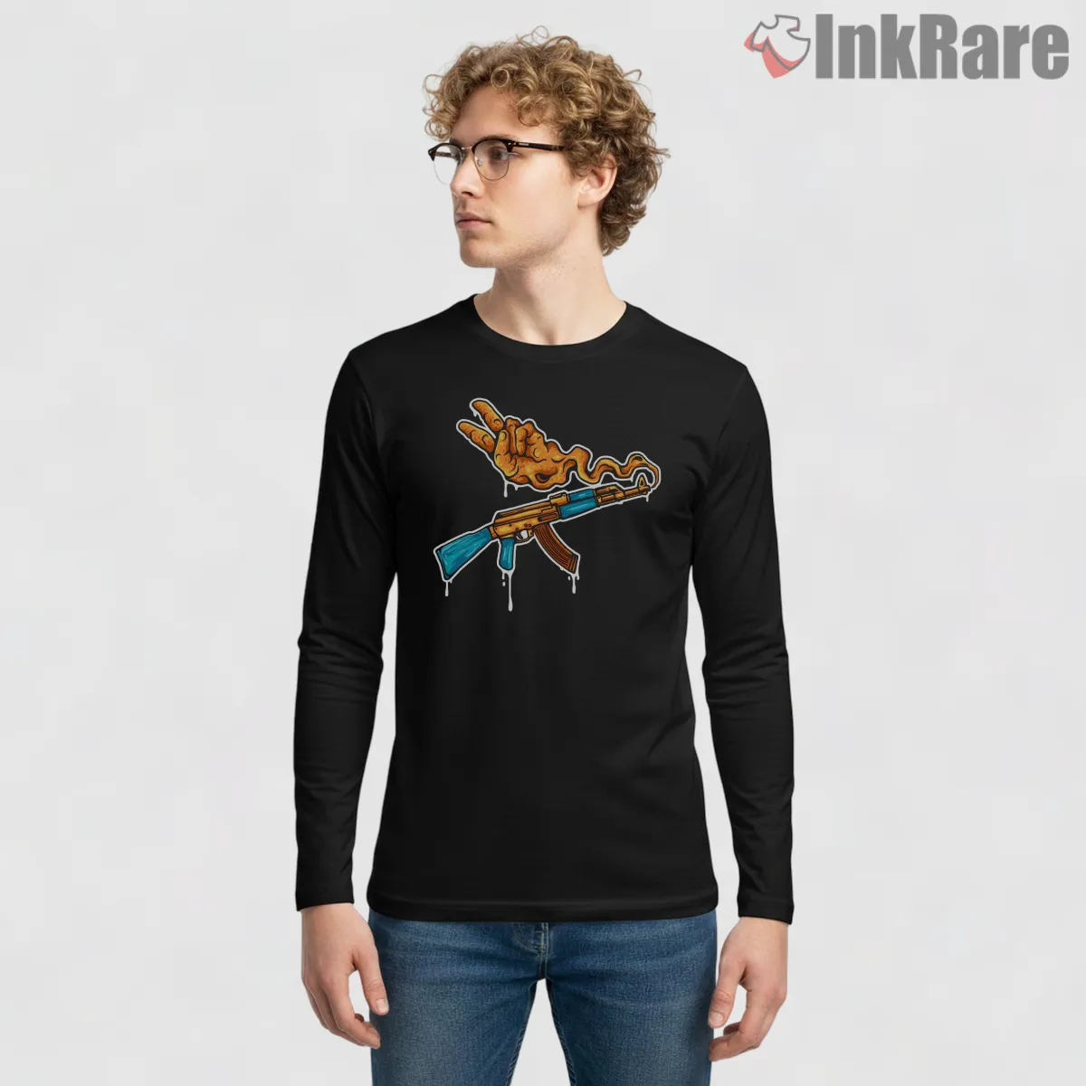 Call Of Duty Peace Kalashnikov Dripping Street Art Shirt on black long sleeve shirt for men graphic tee