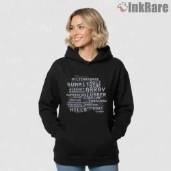 Call Of Duty Warzone Map Locations Typography Shirt on black hoodie for women graphic tee