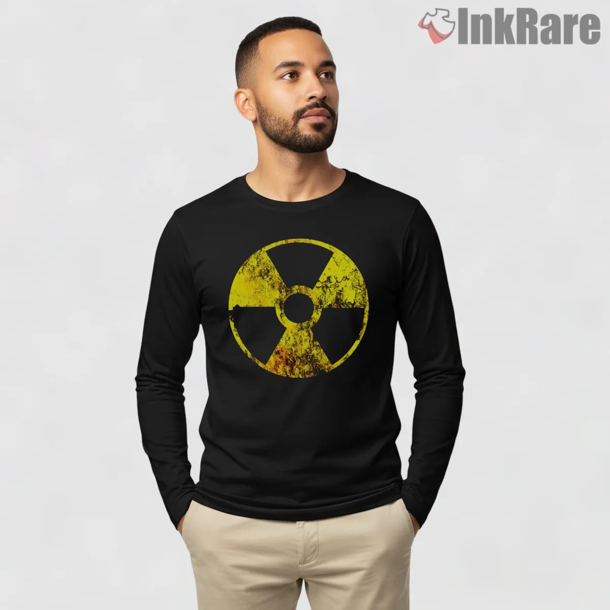 Call Of Duty Warzone Nuclear Hazard Symbol Shirt on black long sleeve shirt for men graphic tee