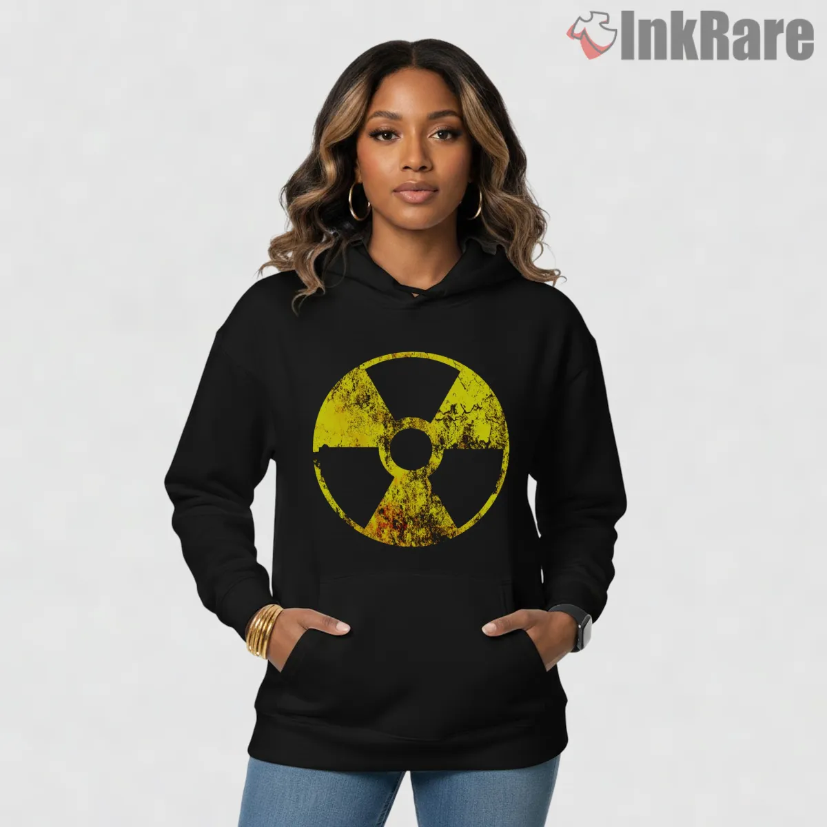 Call Of Duty Warzone Nuclear Hazard Symbol Hoodie Black Call Of Duty Warzone Nuclear Hazard Symbol Shirt on black hoodie for women graphic tee