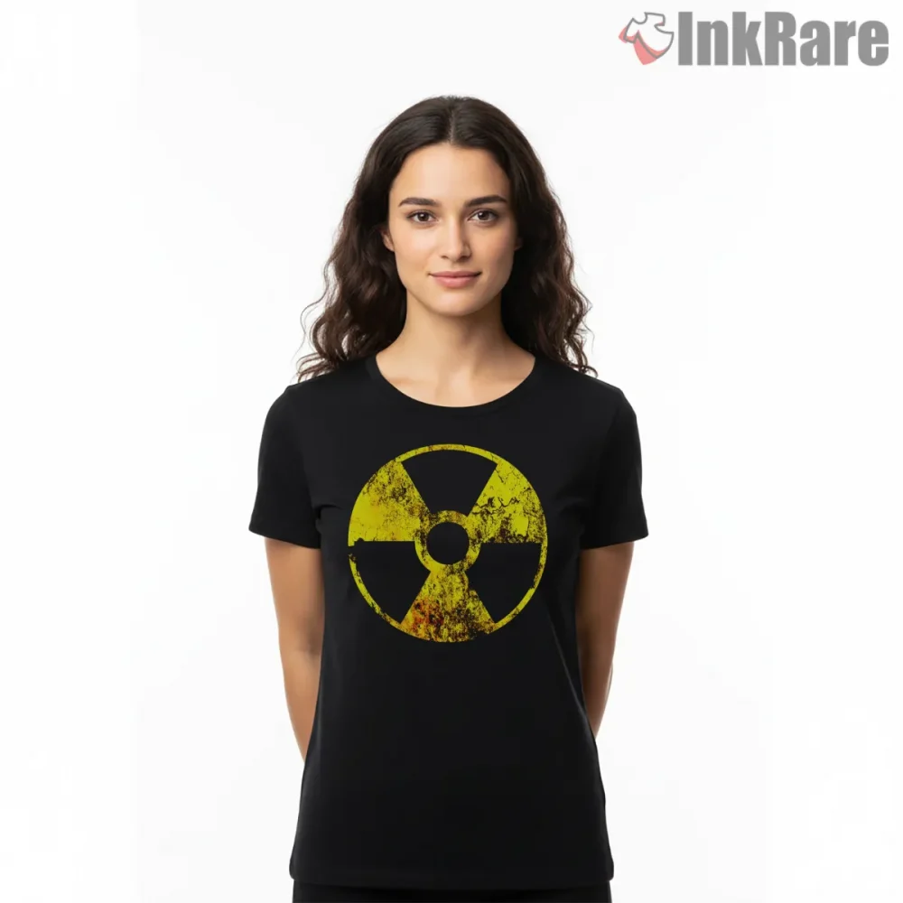 Call Of Duty Warzone Nuclear Hazard Symbol Shirt on black short sleeve shirt for women graphic tee