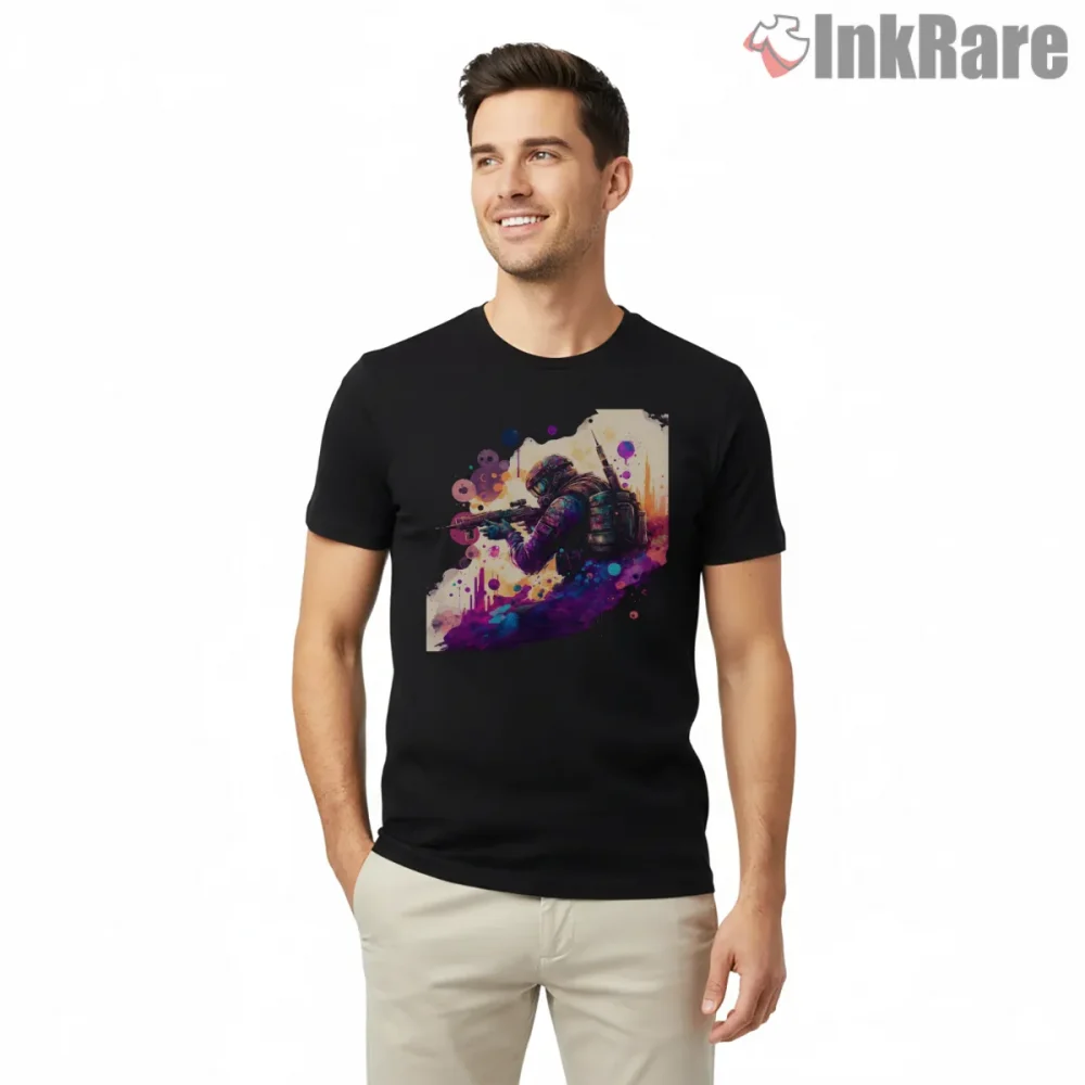 Call Of Duty Watercolor Soldier Artistic Combat Shirt on black short sleeve shirt for men graphic tee