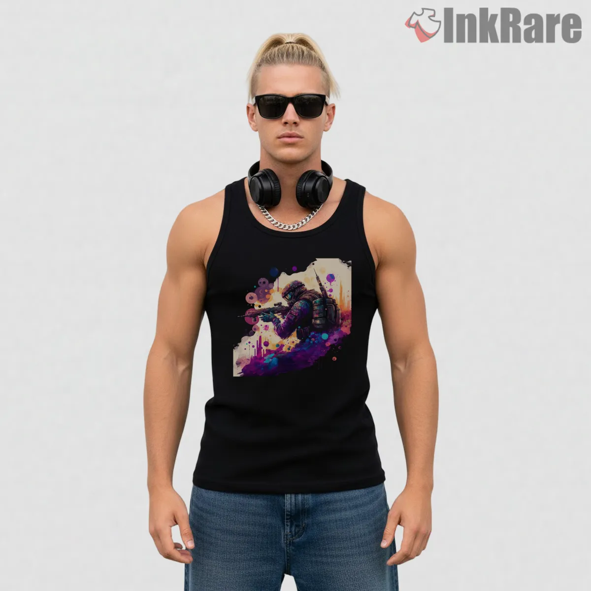 Call Of Duty Watercolor Soldier Artistic Combat Tank Top Black Call Of Duty Watercolor Soldier Artistic Combat Shirt on black tank top for men graphic tee