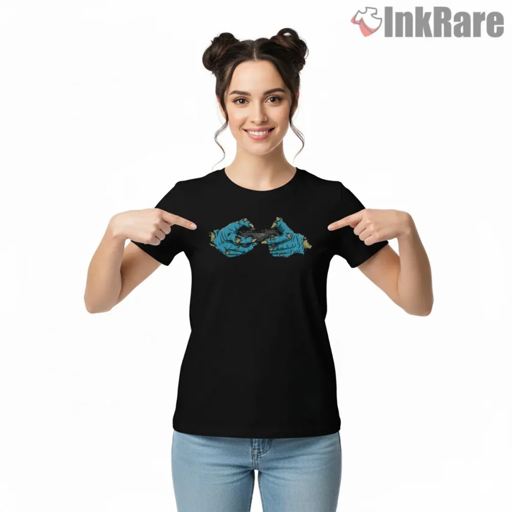 Call Of Duty Zombie Hands Gamer Controller Shirt on black short sleeve shirt for women graphic tee
