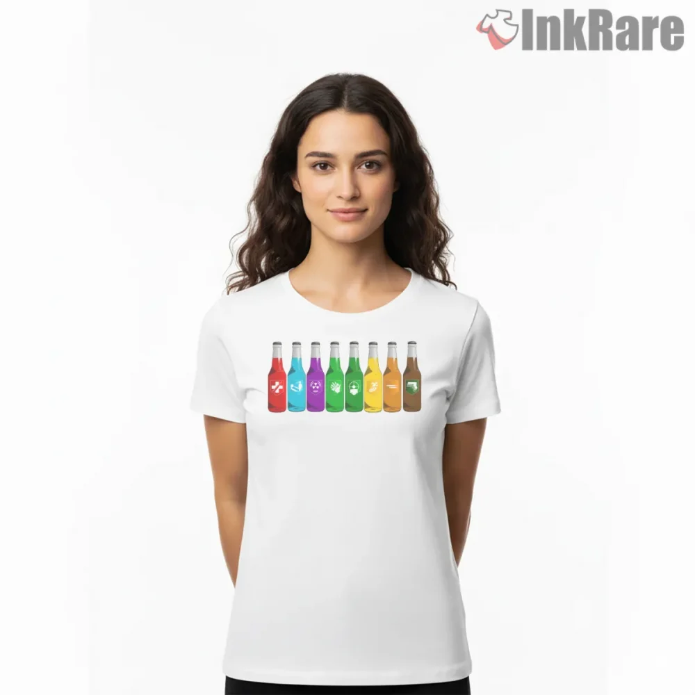 Call Of Duty Zombies Perk Bottles Color Lineup Shirt on white short sleeve shirt for women graphic tee