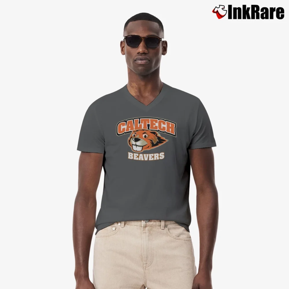 Men’s Caltech Basic Mascot Logo Unisex V-Neck Tee in charcoal | Sharp, Breathable, Everyday Staple