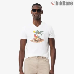 Calvin And Hobbes Beach Nap Dream Shirt on white v-neck shirt for men graphic tee