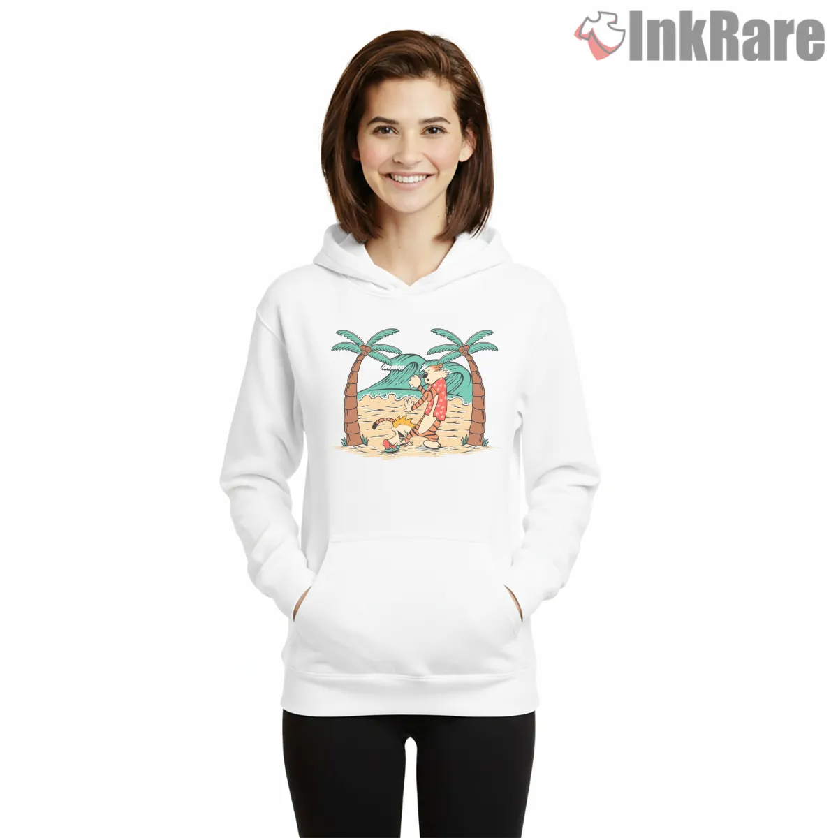 Calvin And Hobbes Beachfront Singing Show Hoodie White Calvin And Hobbes Beachfront Singing Show Shirt on white hoodie for women graphic tee