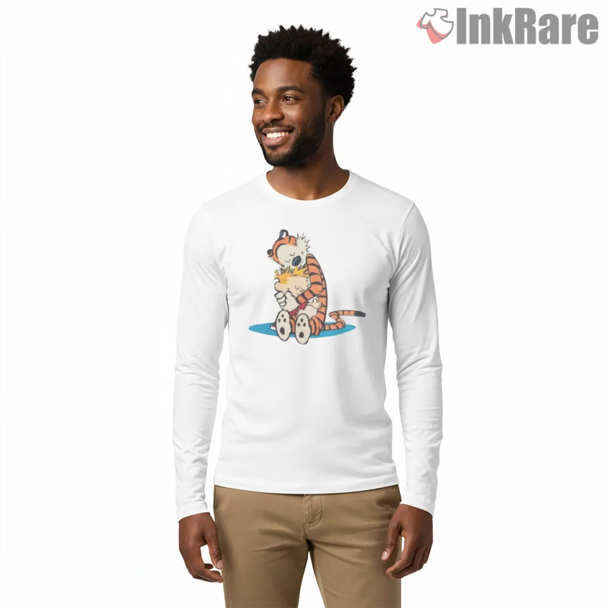 Calvin And Hobbes Comforting Hug Shirt on white long sleeve shirt for men graphic tee