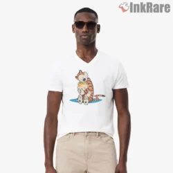 Calvin And Hobbes Comforting Hug Shirt on white v-neck shirt for men graphic tee