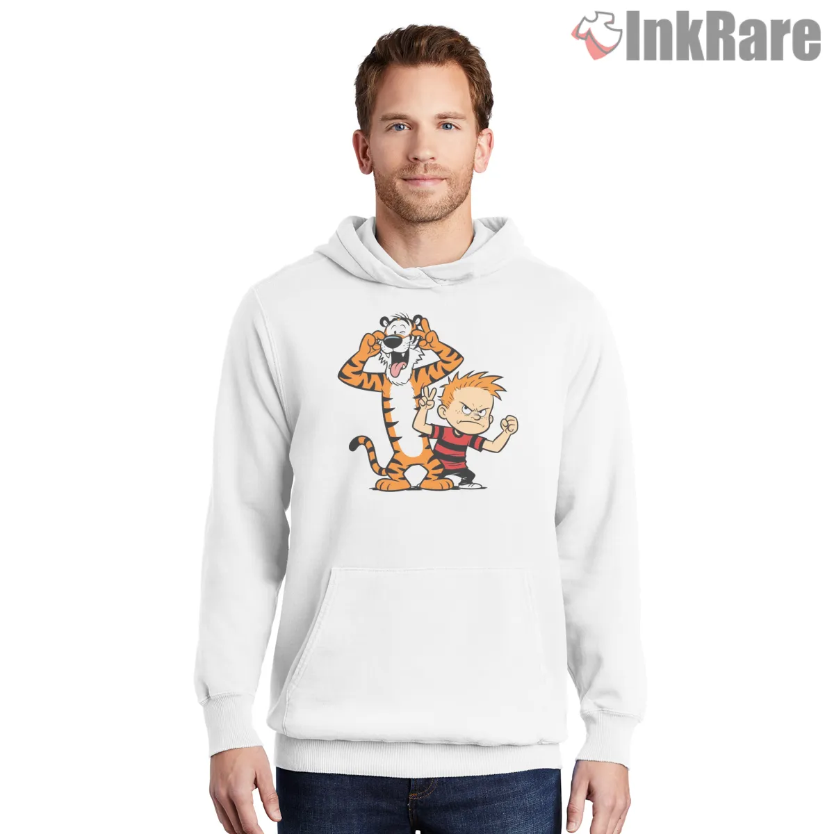 Calvin And Hobbes Comic Temper Tantrum Shirt on white hoodie for men graphic tee