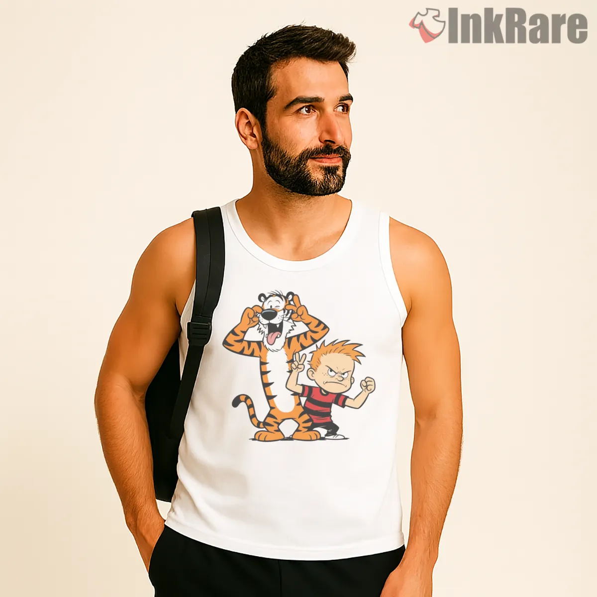 Calvin And Hobbes Comic Temper Tantrum Tank Top White Calvin And Hobbes Comic Temper Tantrum Shirt on white tank top for men graphic tee
