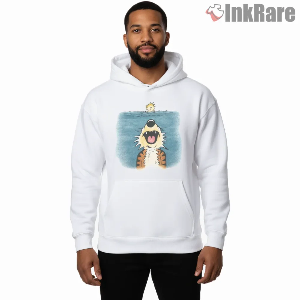 Calvin And Hobbes Deep Swim Roar Shirt on white hoodie for men graphic tee