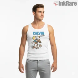 Calvin And Hobbes French Title Hug Shirt on white tank top for men graphic tee
