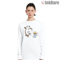 Calvin And Hobbes Happy Dance Friends Shirt on white long sleeve shirt for women graphic tee