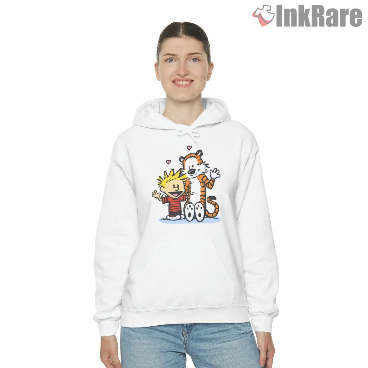 Calvin And Hobbes Hearts And Hugs Shirt on white hoodie for women graphic tee