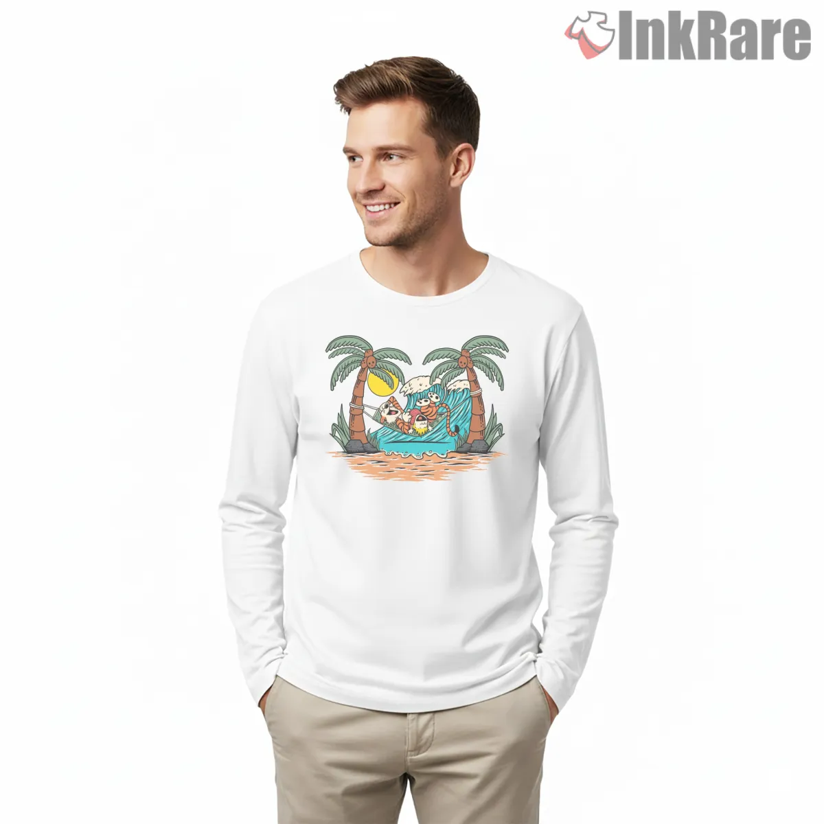 Calvin And Hobbes Island Hammock Chill Shirt on white long sleeve shirt for men graphic tee