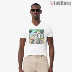 Calvin And Hobbes Joyful Bike Ride Shirt on white v-neck shirt for men graphic tee