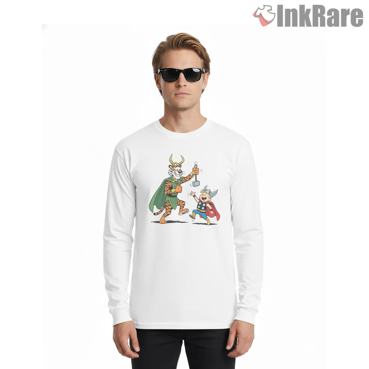 Calvin And Hobbes Loki And Thor Cosplay Shirt on white long sleeve shirt for men graphic tee