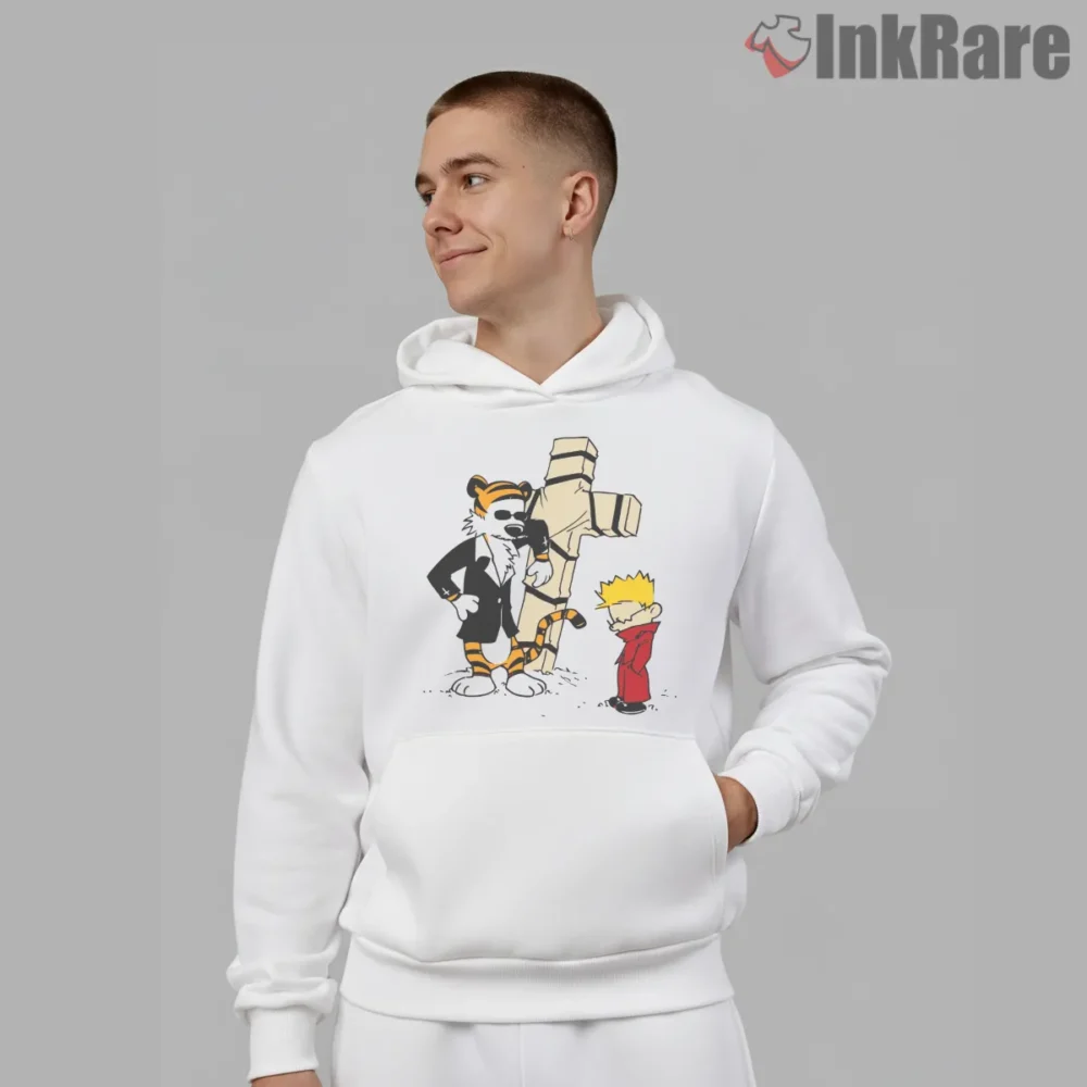 Calvin And Hobbes Noir Reflection Shirt on white hoodie for men graphic tee
