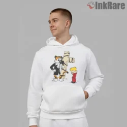 Calvin And Hobbes Noir Reflection Shirt on white hoodie for men graphic tee