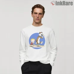 Calvin And Hobbes Playful Pounce Shirt on white long sleeve shirt for men graphic tee