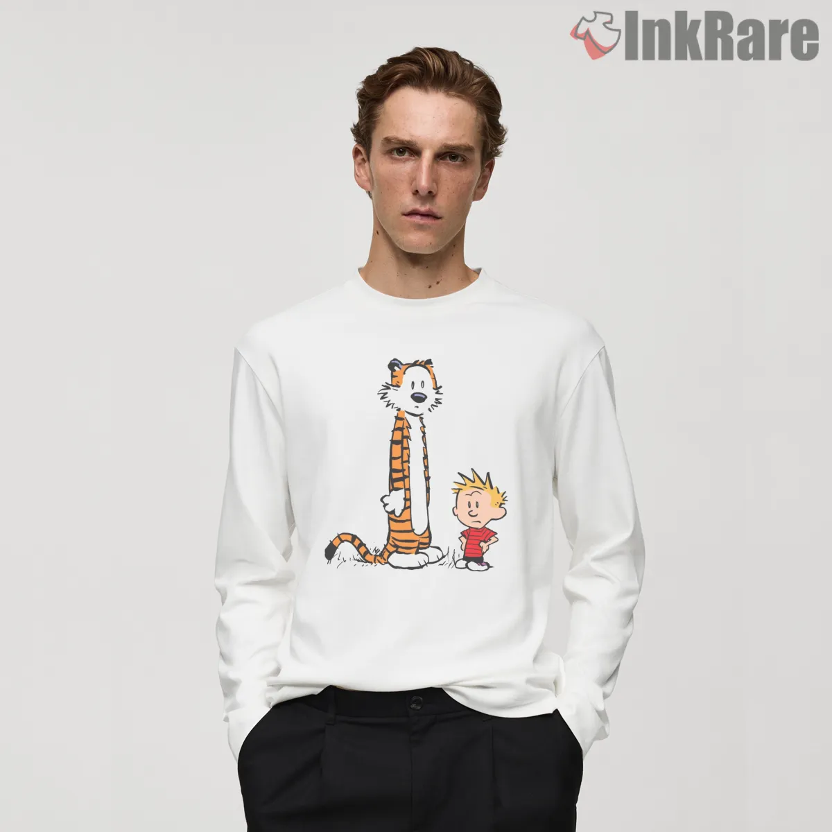 Calvin And Hobbes Quiet Friendship Moment Shirt on white long sleeve shirt for men graphic tee