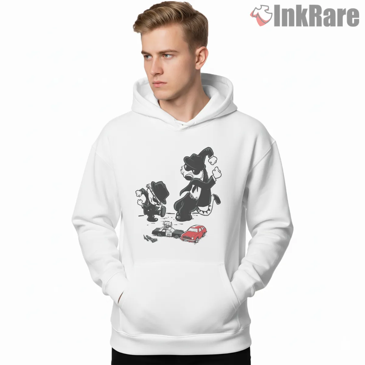 Calvin And Hobbes Retro Blues Duo Shirt on white hoodie for men graphic tee