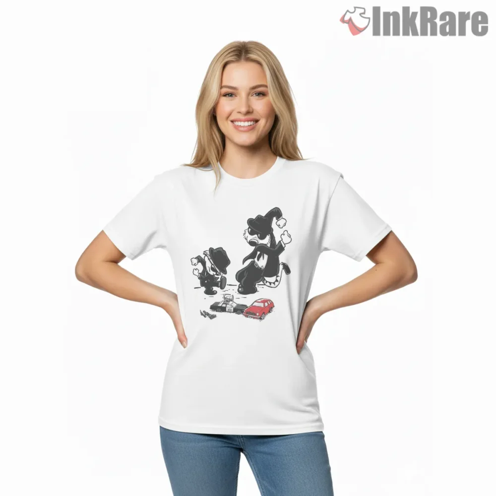 Calvin And Hobbes Retro Blues Duo Shirt on white short sleeve shirt for women graphic tee