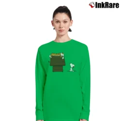 Women’s Calvin And Hobbes Sleeping On Doghouse Snoopy Long-Sleeve Top in irish green | Sleek, Versatile, All-Season