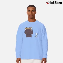 Men’s Calvin And Hobbes Sleeping On Doghouse Snoopy Long-Sleeve Shirt in light blue | Sleek, Lightweight, Year-Round Wear